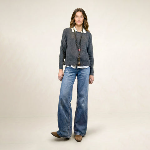 Cara Grey Round Neck Sweater
