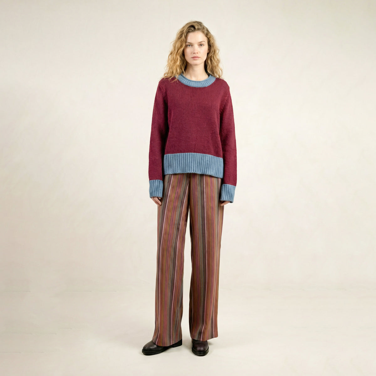 Uria Pink with Blue Border Sweater