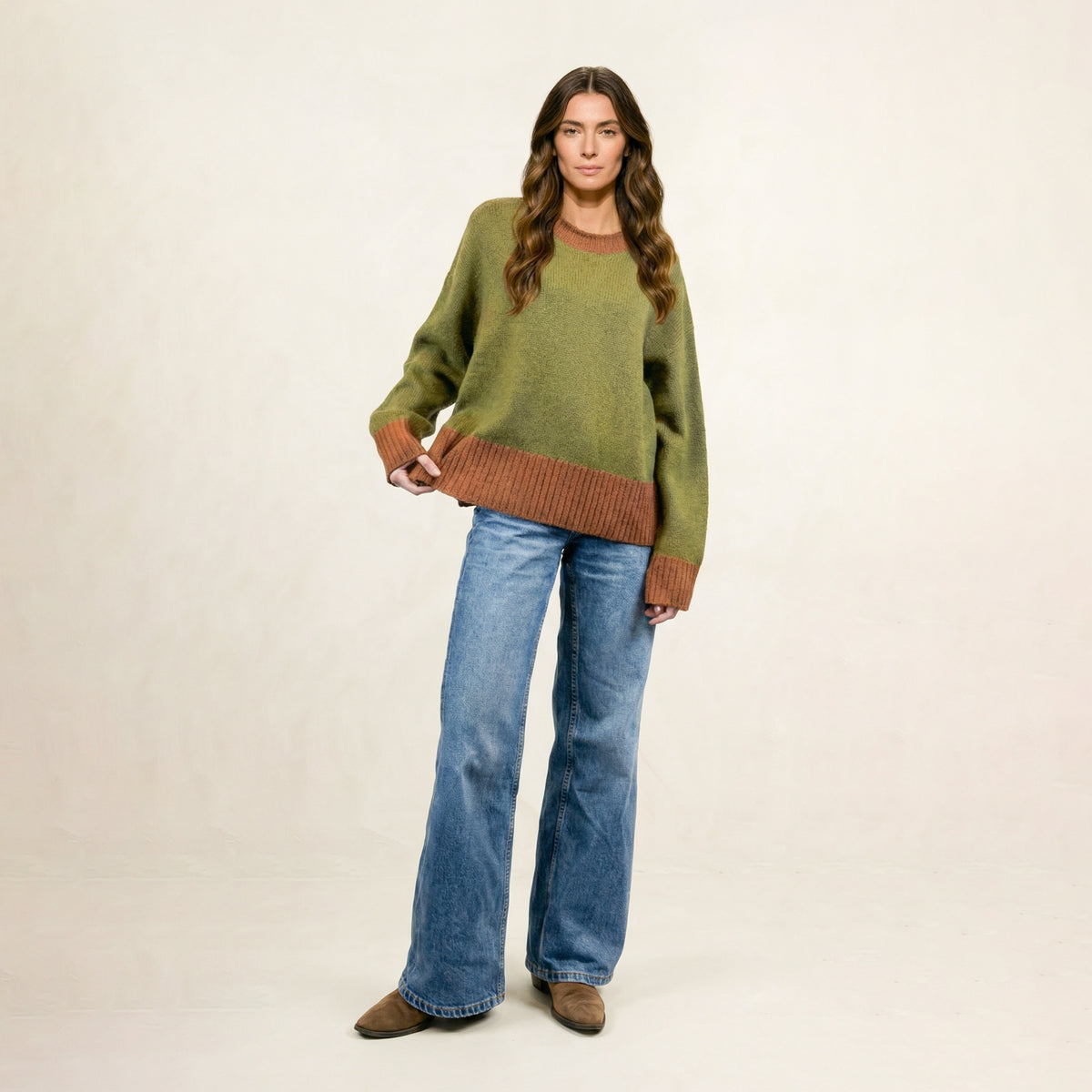 Uria Green with Orange Border Sweater