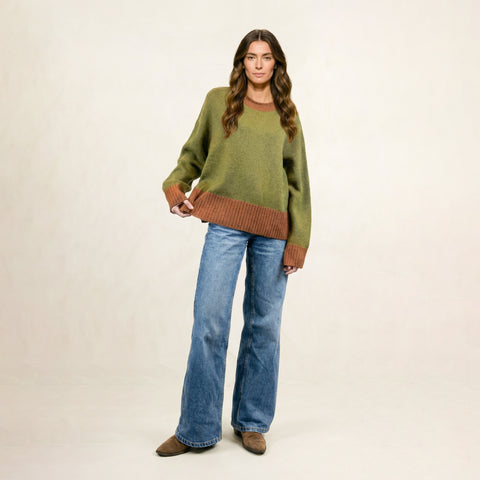 Uria Green with Orange Border Sweater