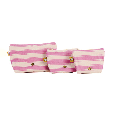 Trio pink hamptons pouch set