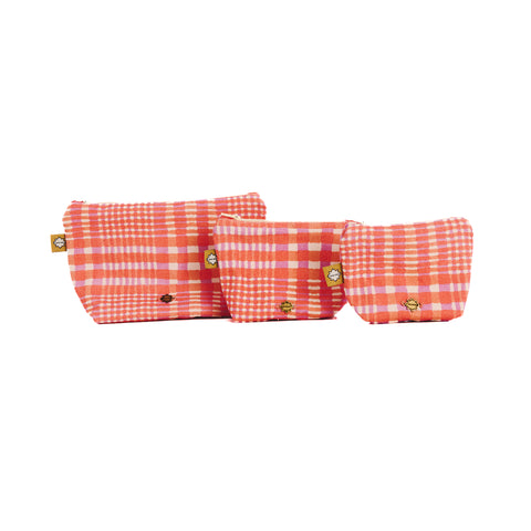 Trio orange tartan pouch set