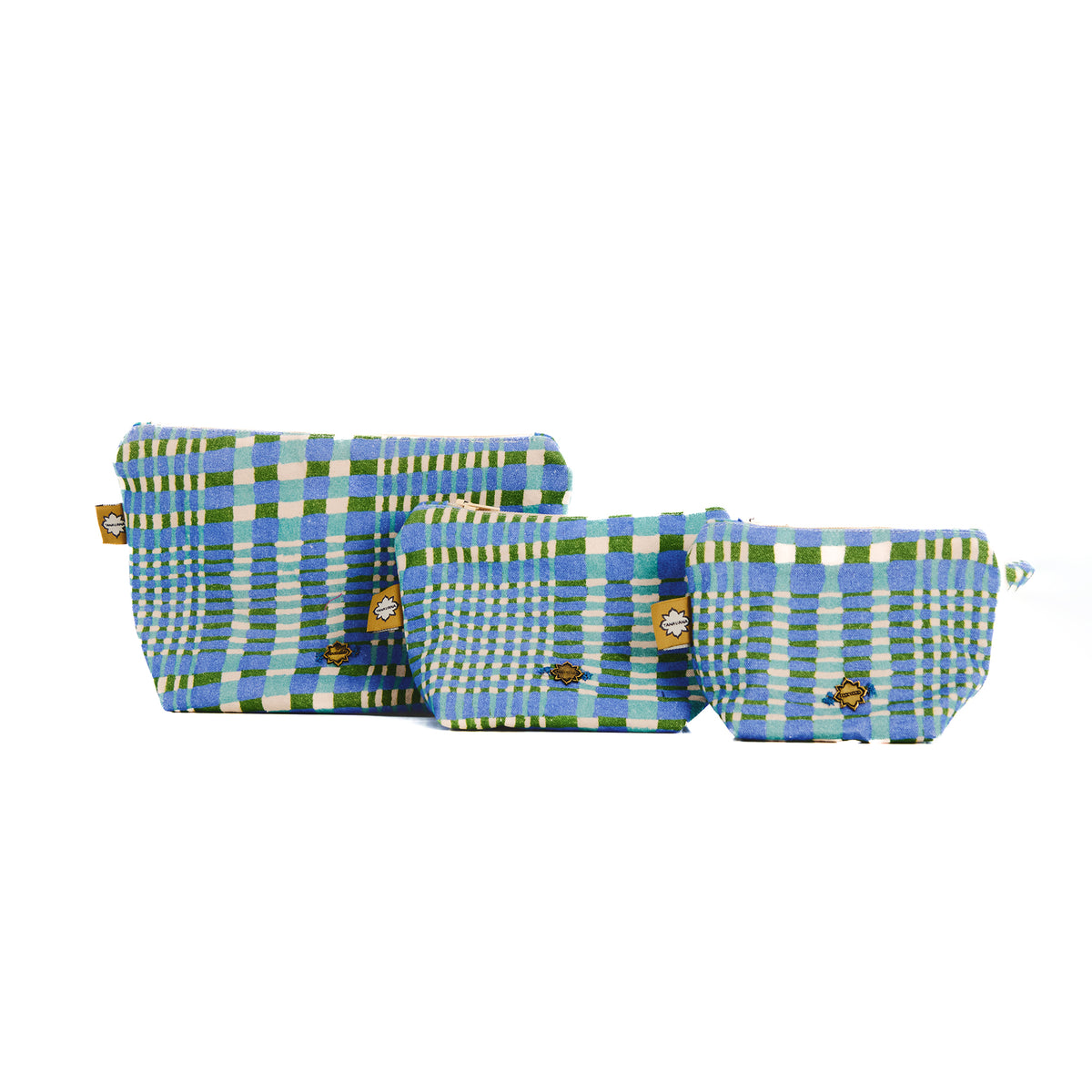 Trio blue tartan pouch set