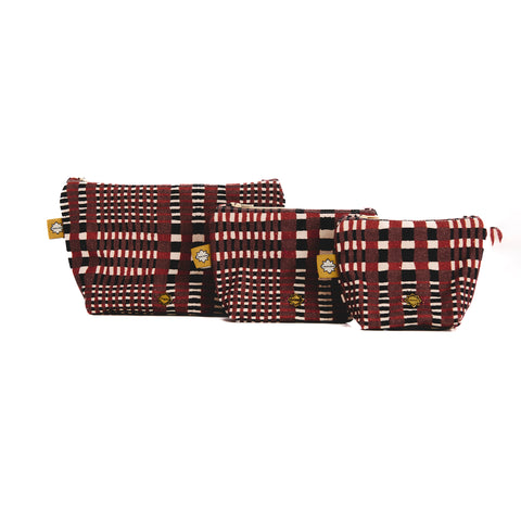 Trio brown tartan pouch set
