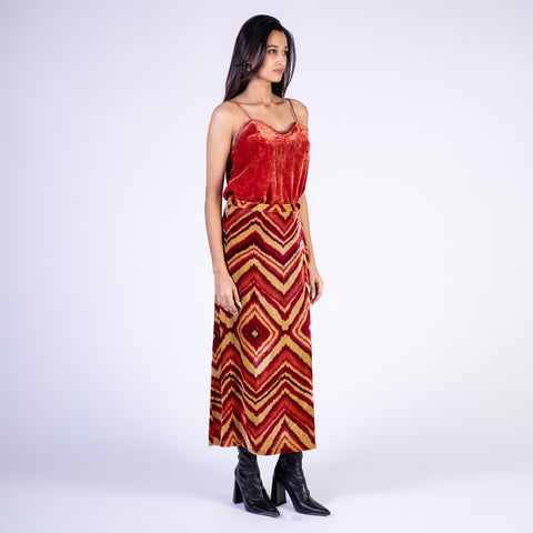 Cassia red skirt ikat