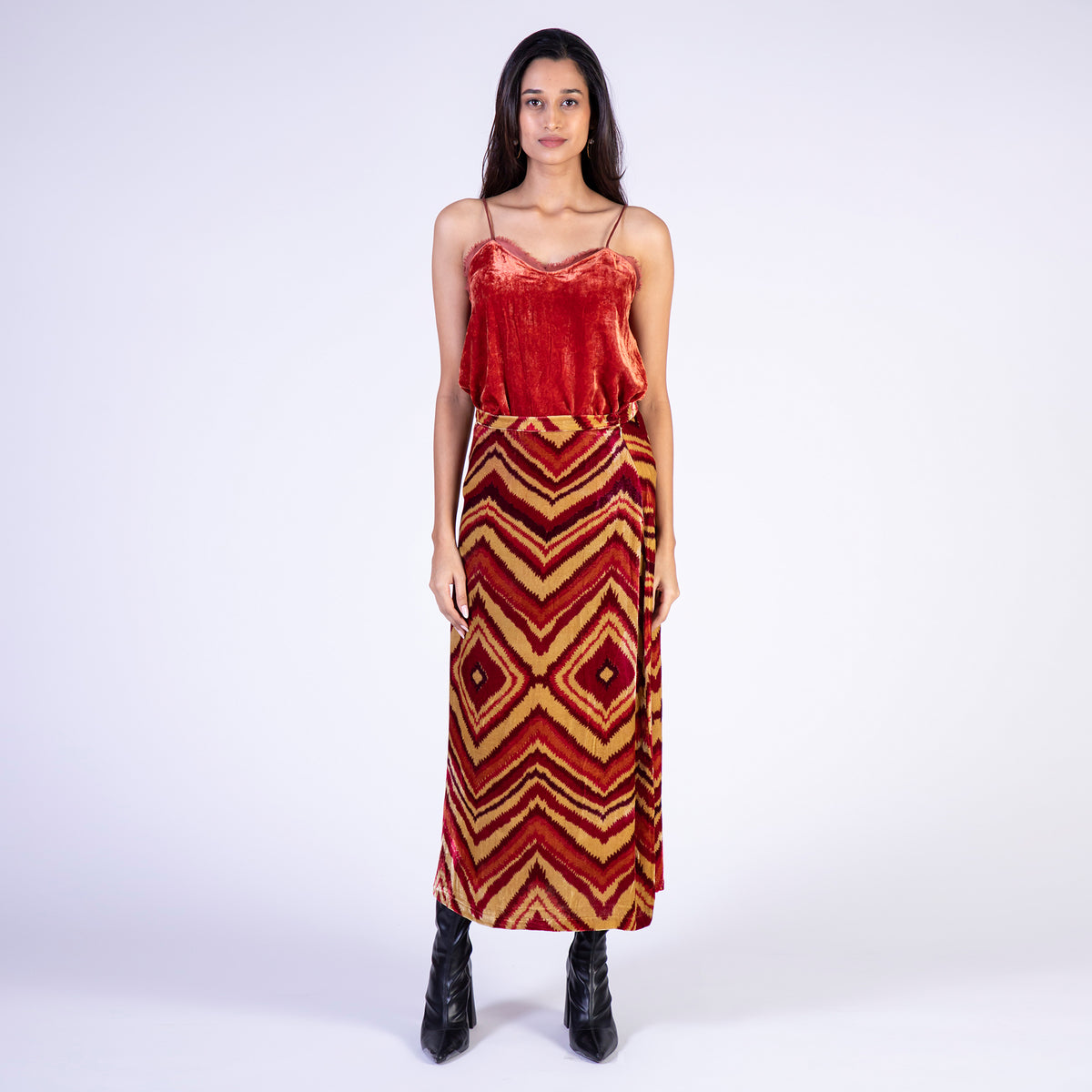 Cassia red skirt ikat