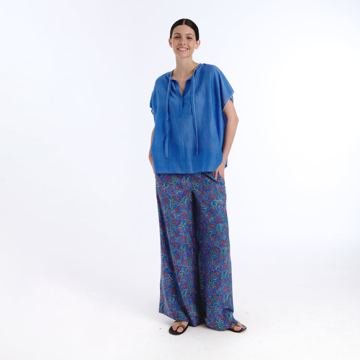 Ivy blue plains silk blouse