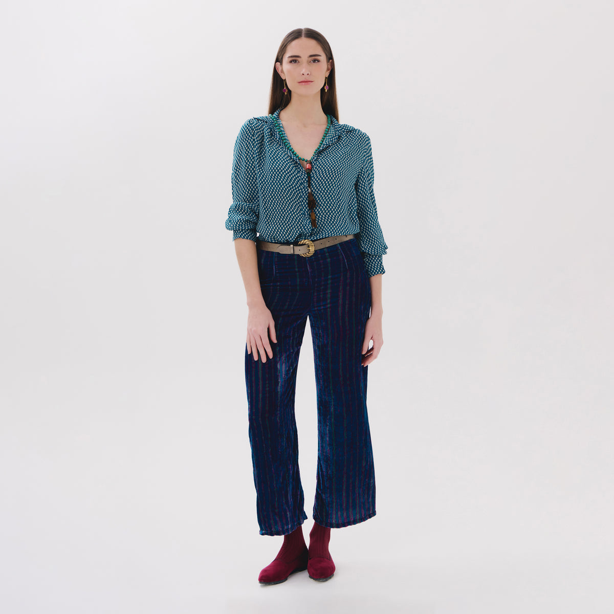 Jade blue linear trousers