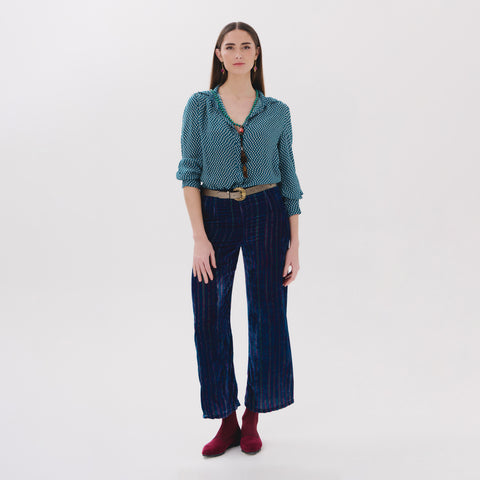 Jade blue linear trousers
