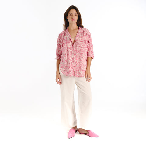 Luno pink old flower blouse