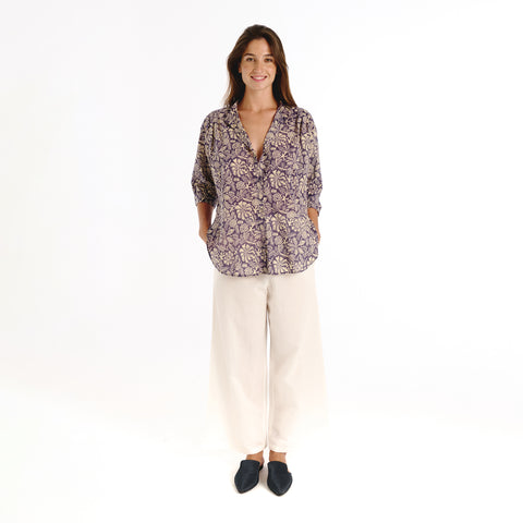 Luno brown old flower blouse