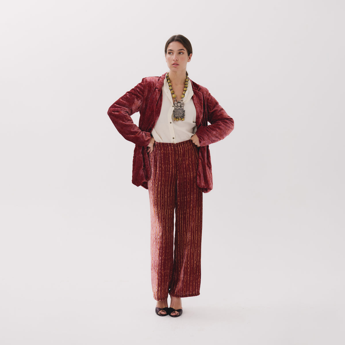 Jade red linear trousers