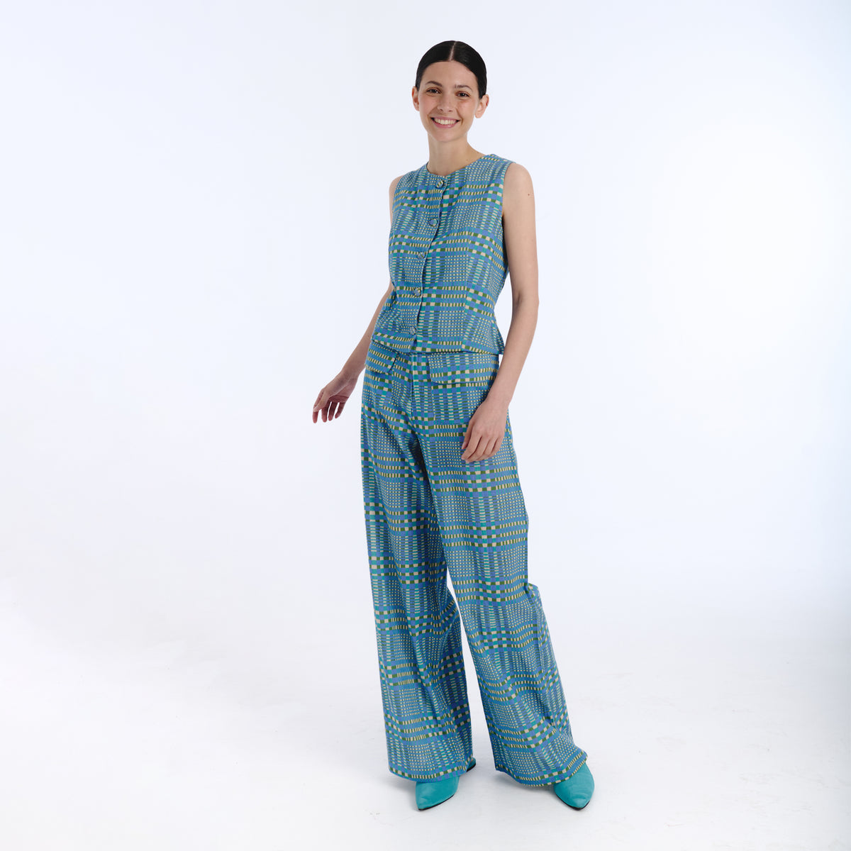Taya blue tartan vest