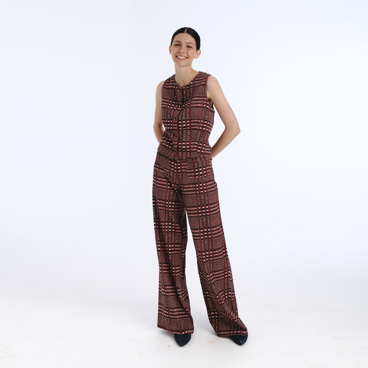 Taya brown tartan vest