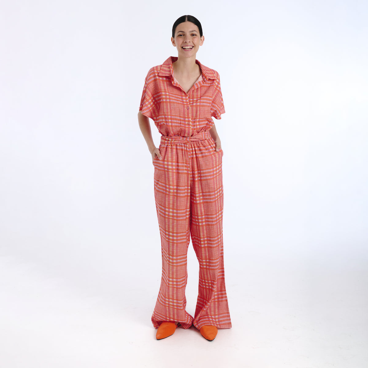 Tula orange tartan jumpsuit