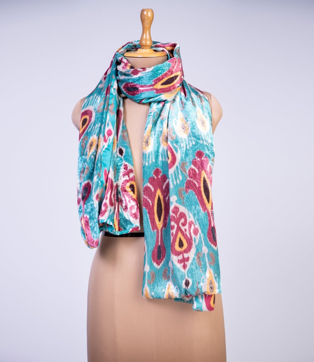 Glam blue ikat stole - TANAVANA INC