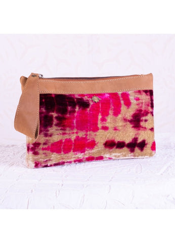 Lubilan pink pouch in shibori silk velvet - TANAVANA INC