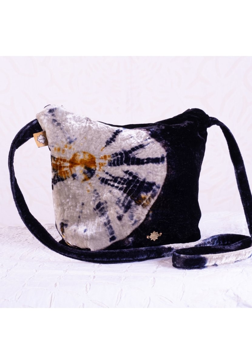 Merlia black bag in bandhani silk velvet - TANAVANA INC