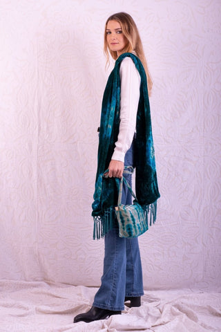 Merlia blue bag in shibori silk velvet - TANAVANA INC