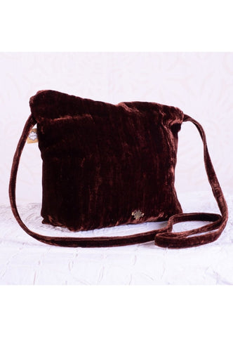 Merlia brown bag in plain silk velvet - TANAVANA INC